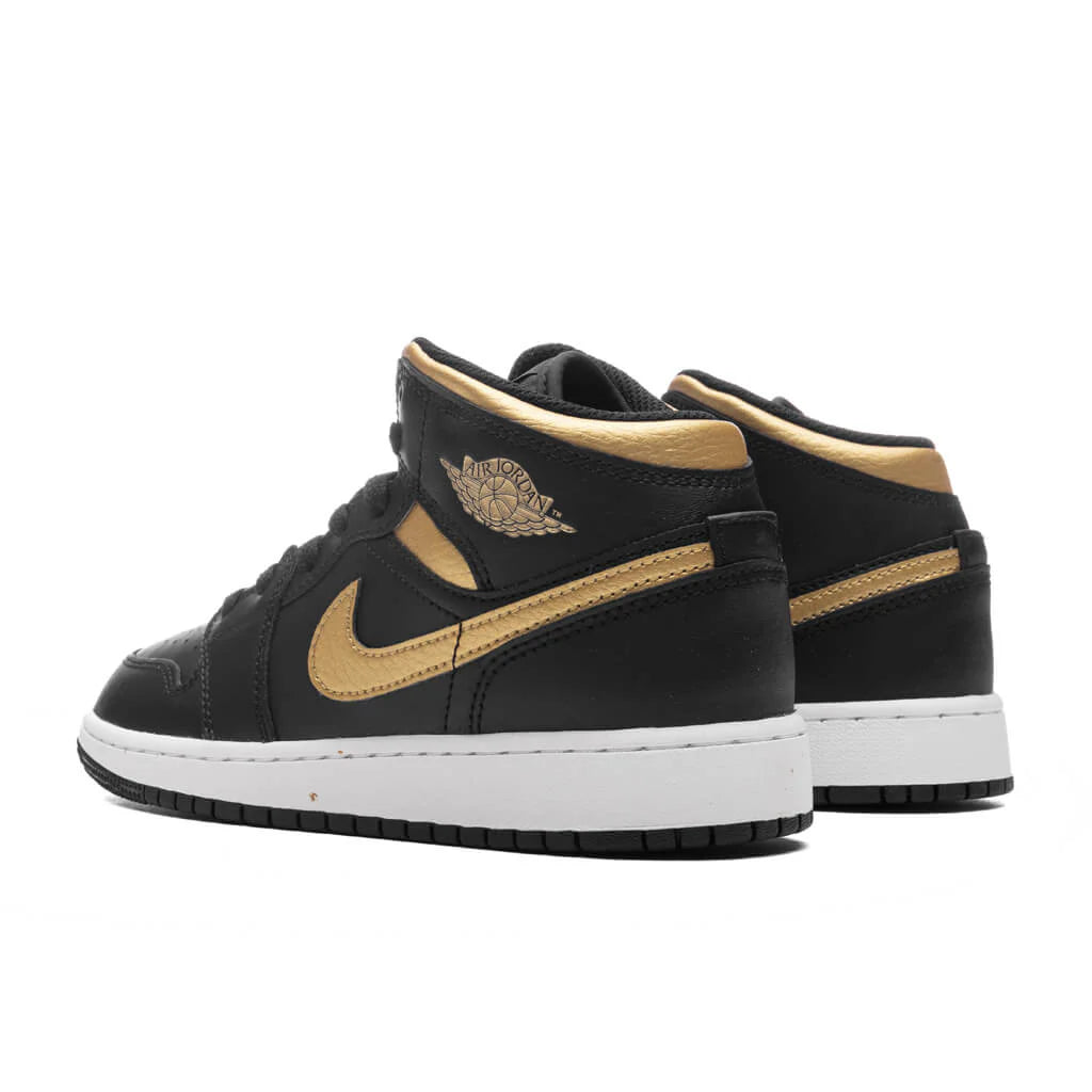 Air Jordan 1 Mid GS Black Metallic Gold White