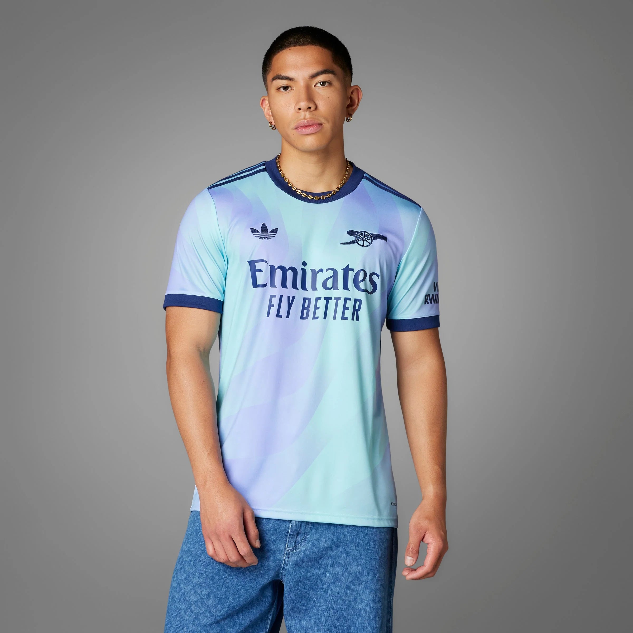 adidas Mens Arsenal Third Jersey 24 25 Aqua Purple