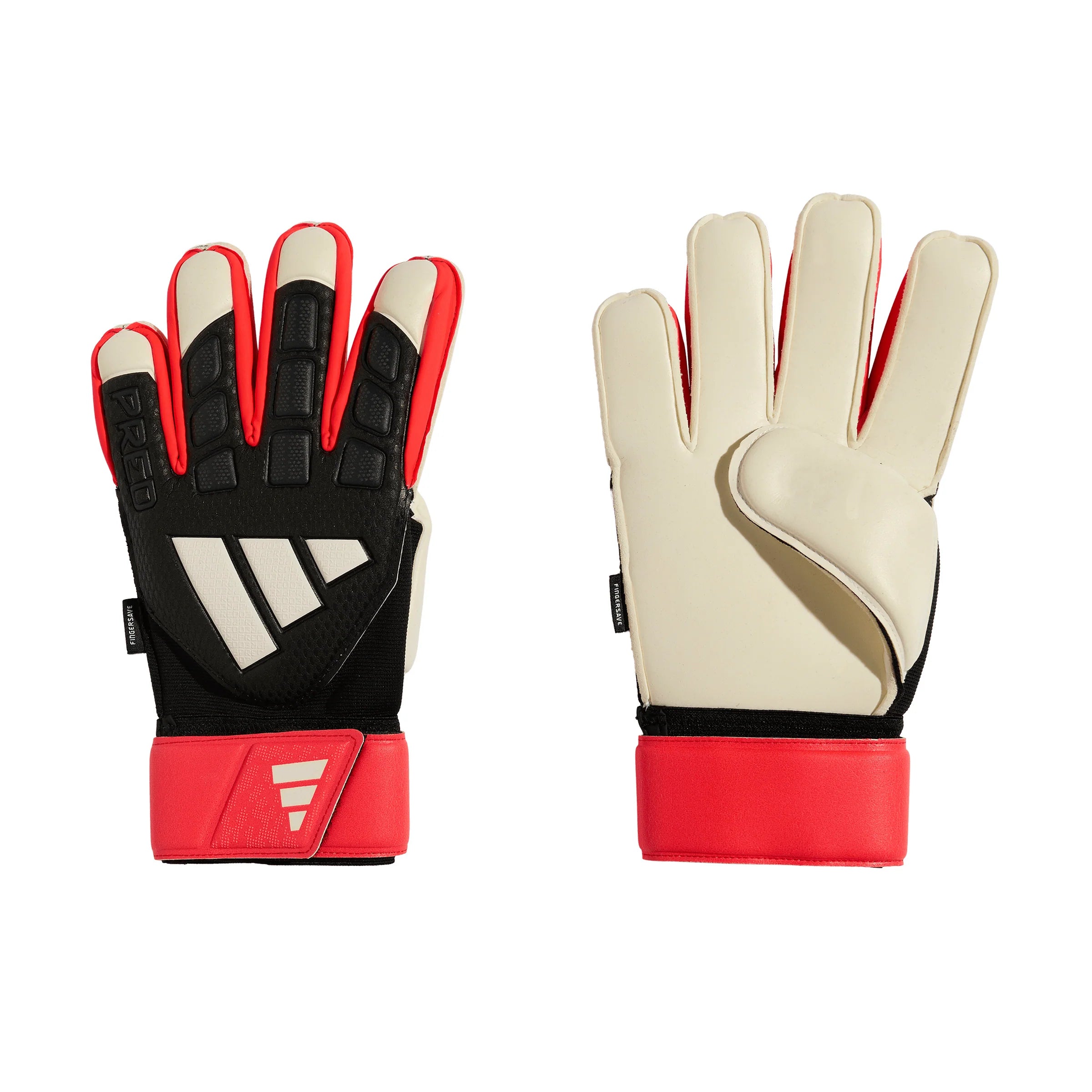 adidas Predator Match Fingersave Goalkeeper Soccer Gloves Black Red White
