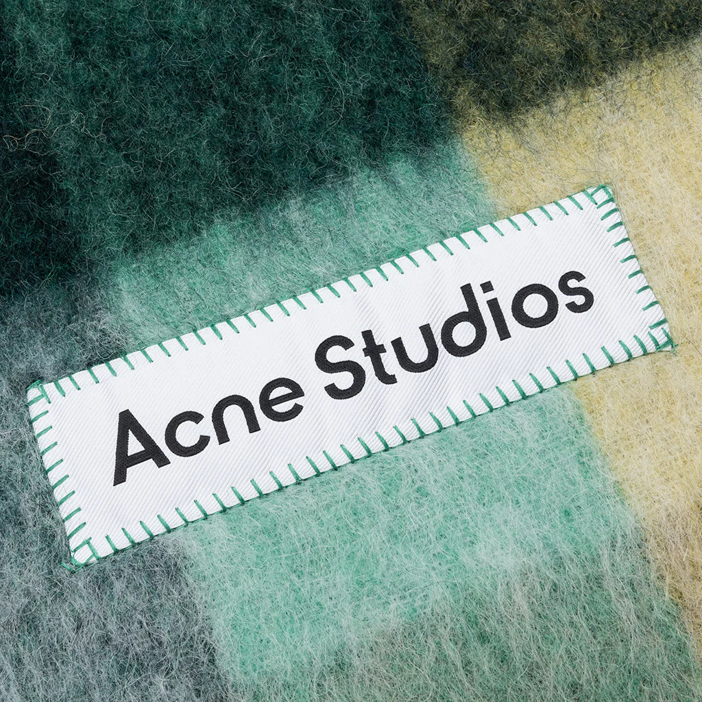 Mohair Checked Scarf Jade Green Yellow