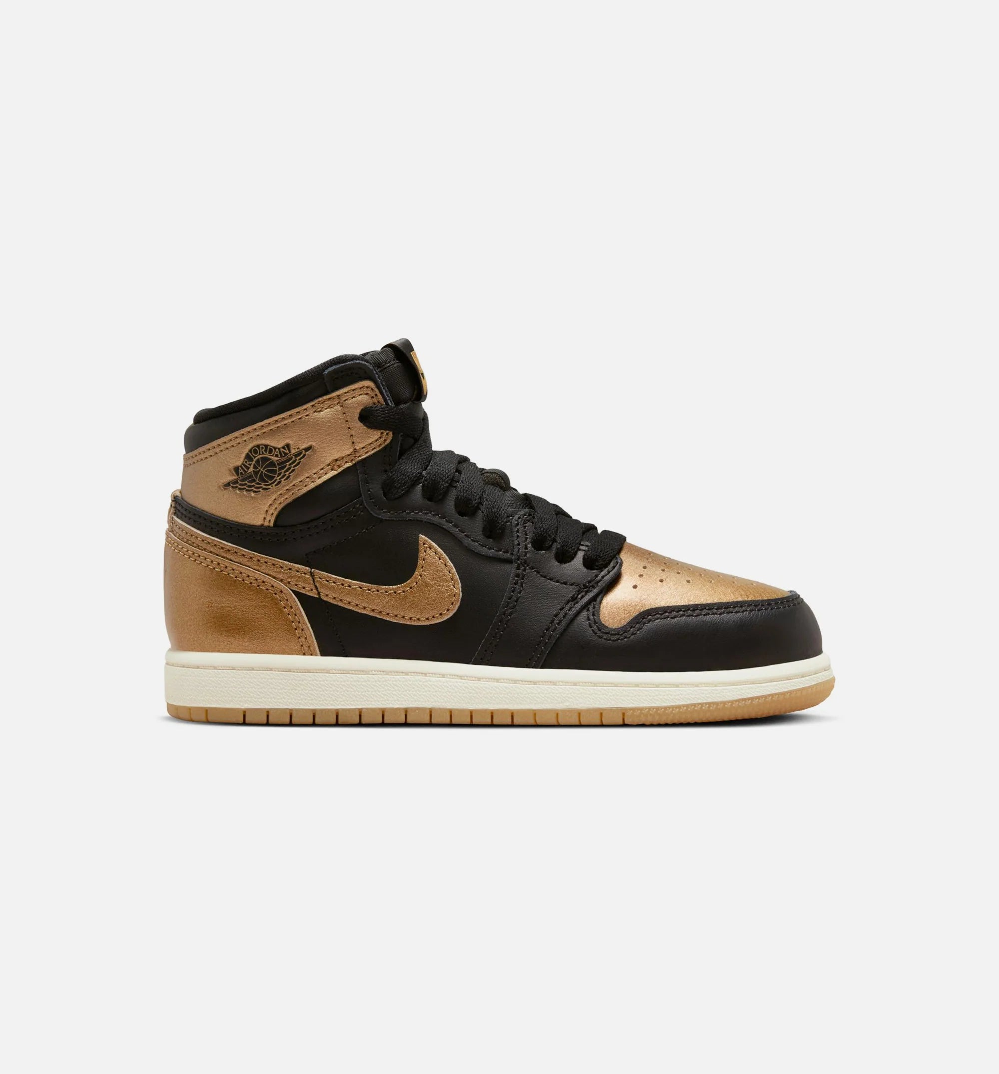 Air Jordan 1 Retro High OG Black and Gold Preschool Lifestyle Shoe Black Metallic Gold Sail