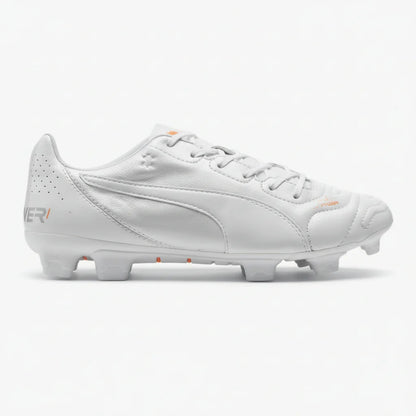 PUMA Evopower 12 Leather FG Firm Ground Soccer Cleats White Metallic White Fluo Orange