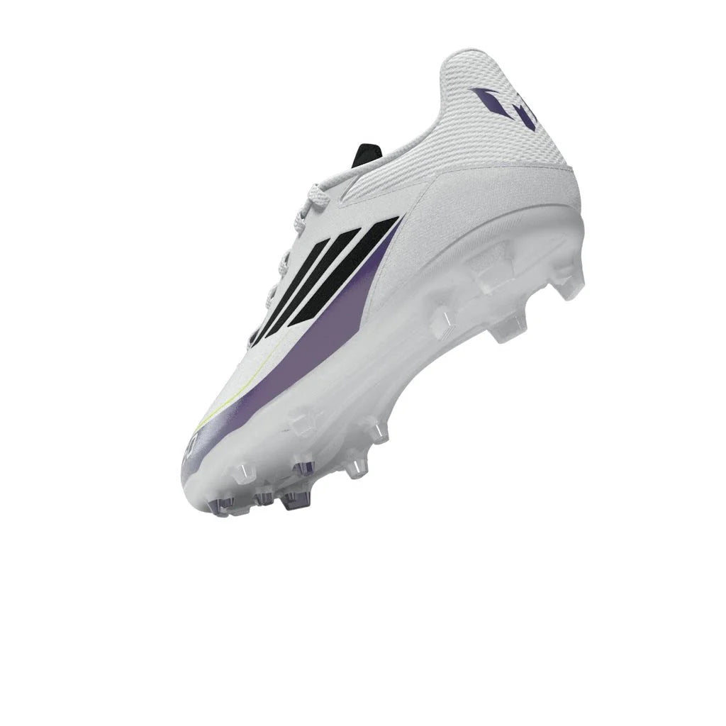 adidas Kids F50 League FG MG Messi Multi Ground Soccer Cleats White Black Purple