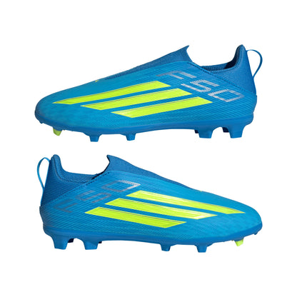 adidas F50 League Laceless FG MG Firm Ground Multi Ground Youth Soccer Cleats Blue Yellow Aqua