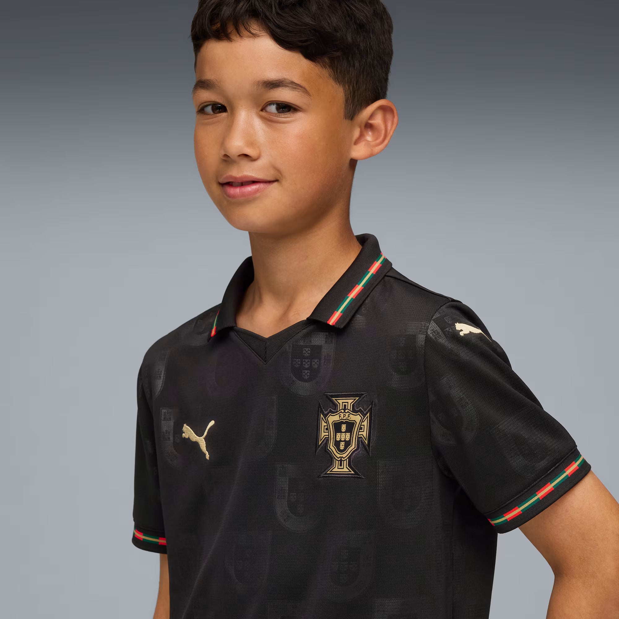 PUMA Portugal Special Edition Youth Soccer Jersey 25 26 Black Gold