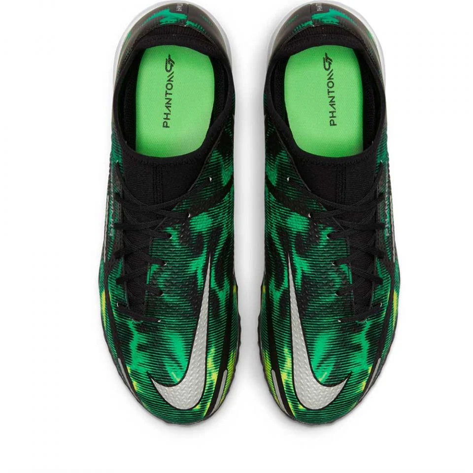 Nike Phantom GT2 Academy DF TF Soccer Cleats Black Platinum Green