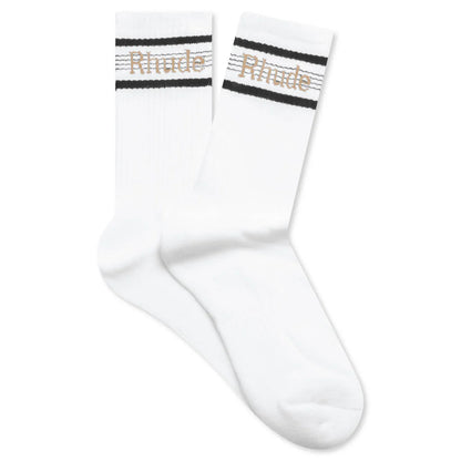 Logo Stripe Sport Socks White