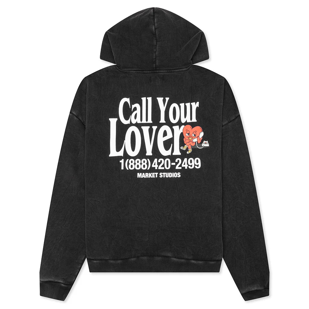 Call My Lover Hoodie Washed Black