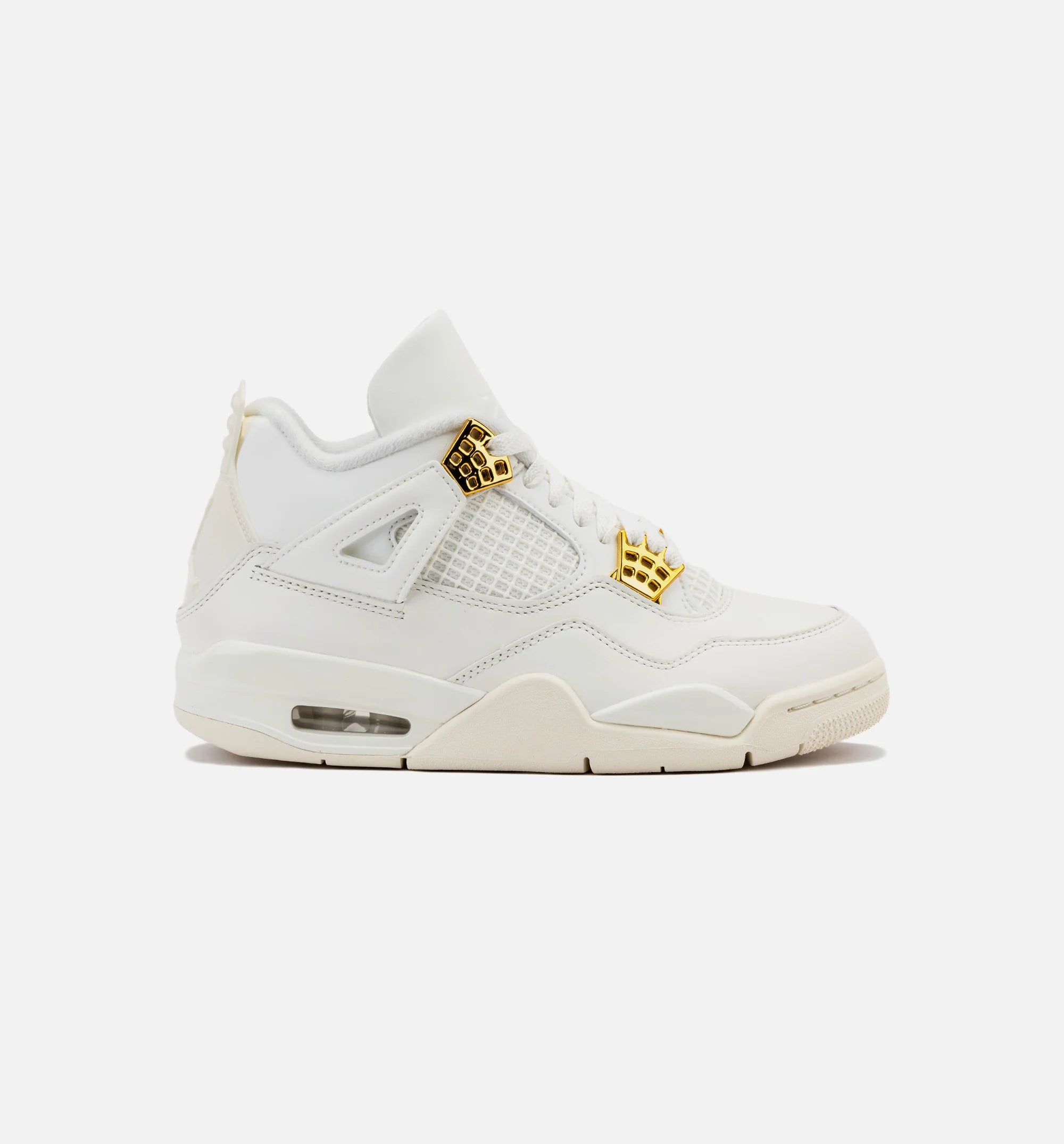 Air Jordan 4 Retro White and Gold Womens Lifestyle Shoe Sail Metallic Gold Black Limit One Per Customer