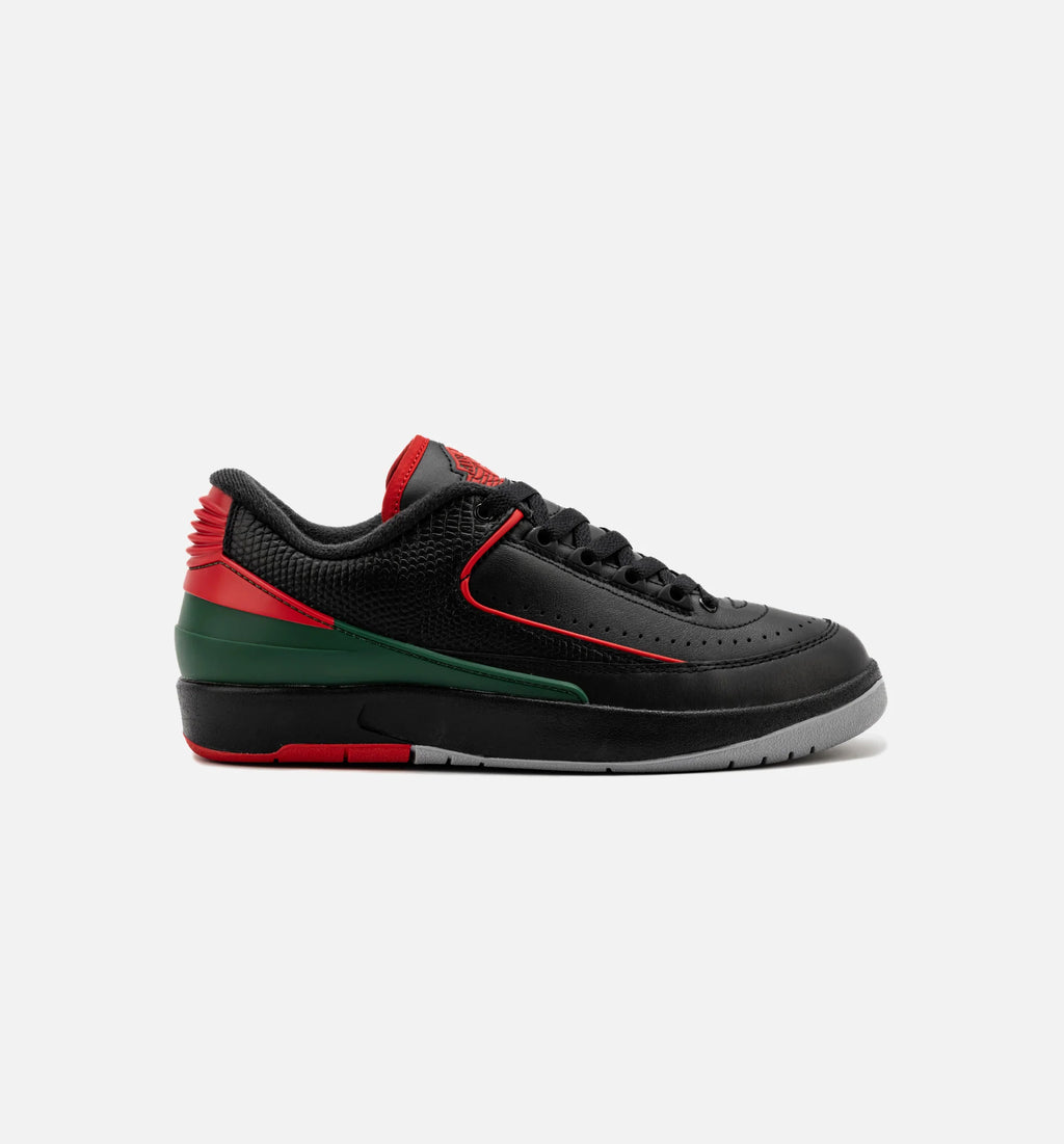 Air Jordan 2 Retro Low Christmas Grade School Lifestyle Shoe Black Fire Red Cement Grey