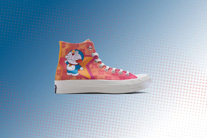 Converse x Doraemon Chuck 70 Hi Hawaiian Ocean Flamingo Habanero Gold