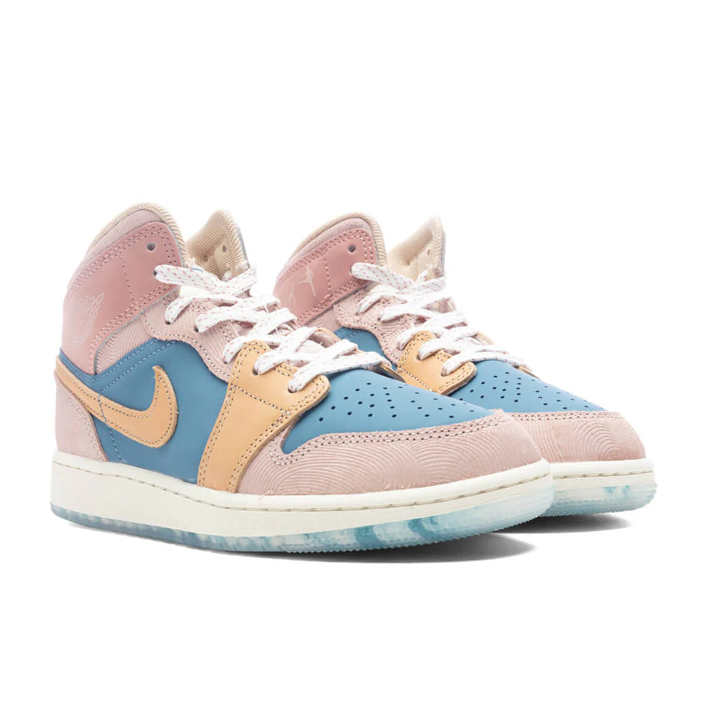 Air Jordan 1 Mid SS GS Zen Aegean Storm Hemp Pink Oxford