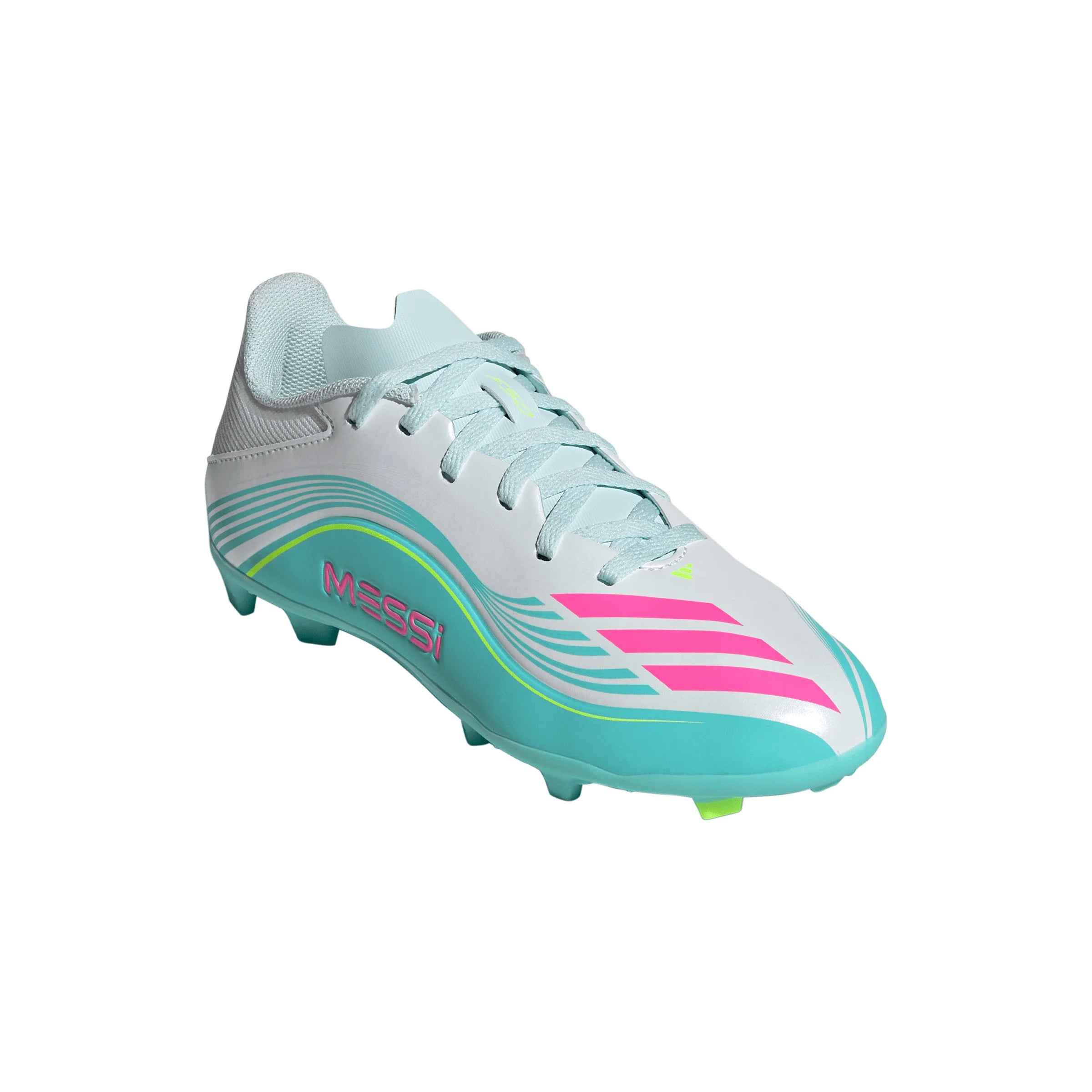 adidas F50 Messi League FG MG Firm Ground Multi Ground Youth Soccer Cleats White Pink Aqua