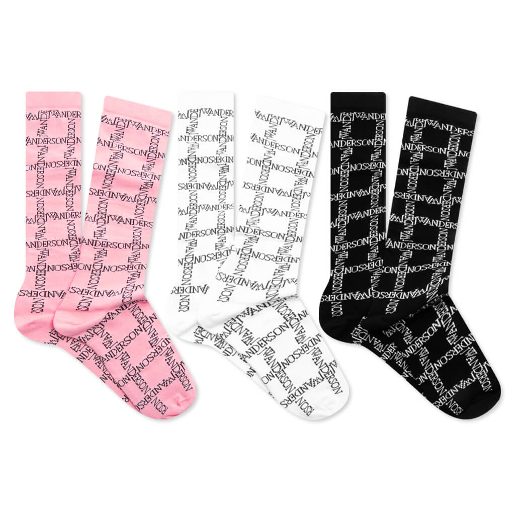 Logo Grid Sock Bundle White Black Pink
