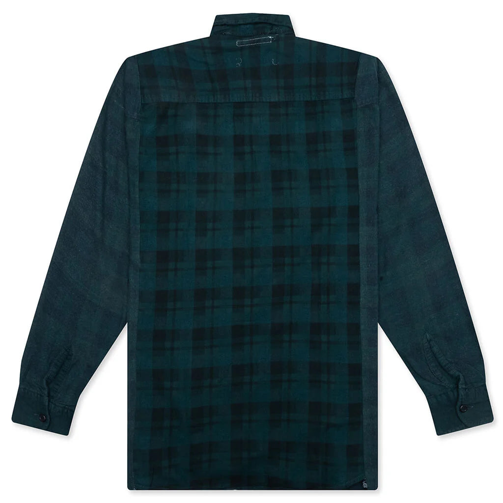Ribbon Wide Over Dye Flannel Shirt Dark Green