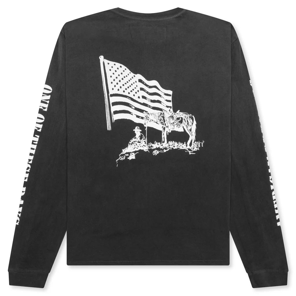 American Flag Cowboy Long Sleeve Tee Washed Black
