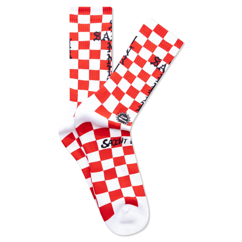 Saint Sinner Checker Socks White Red