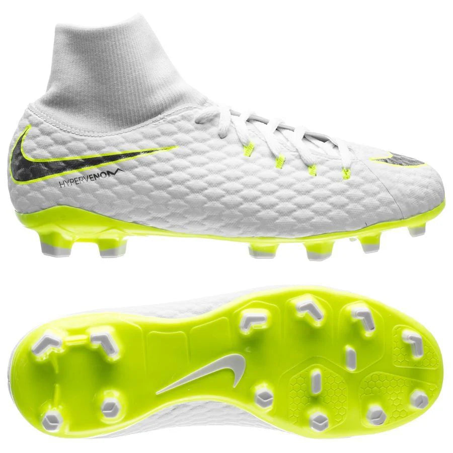Kids Nike Jr Hypervenom Phantom 3 Academy Dynamic Fit FG Firm Ground Football Boot White Grey Volt