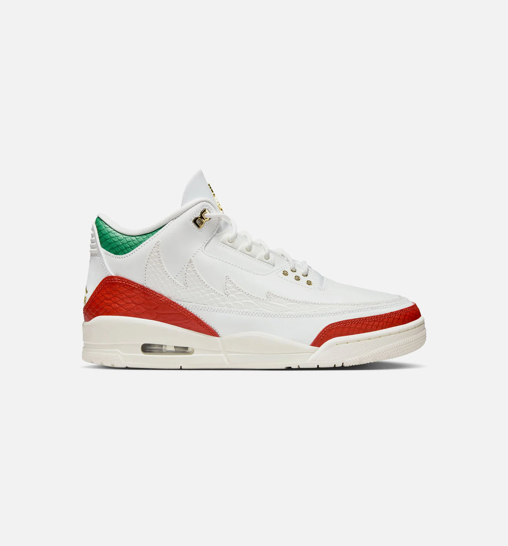 Air Jordan 3 Retro El Vuelo Mens Lifestyle Shoe Summit White Pine Green Dragon Red Metallic Gold