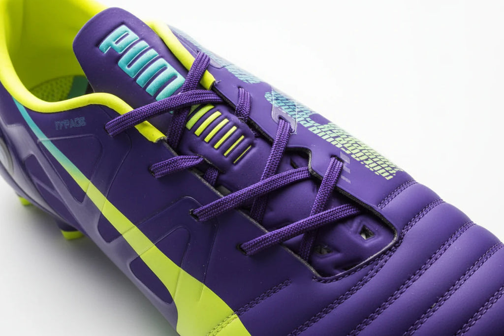 PUMA Evospeed 13 FG Firm Ground Soccer Cleats Prism Violet Fluro Yellow Scuba Blue