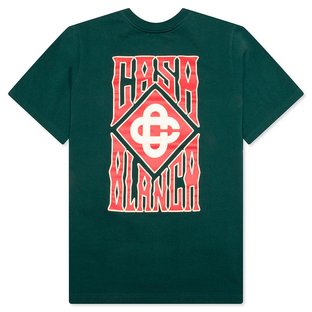 Gothic Stacked Logo Screen Printed T Shirt Green