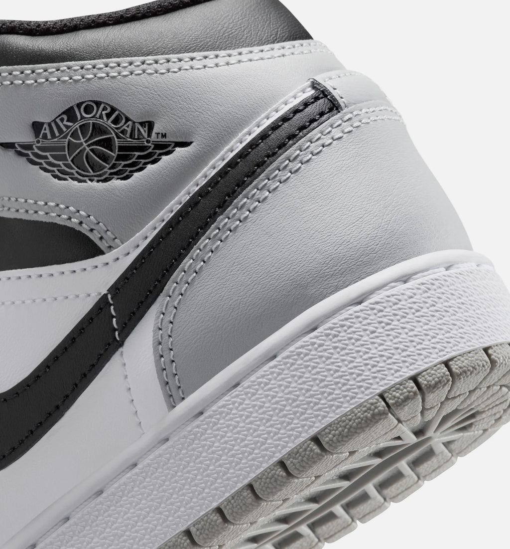 Air Jordan 1 Mid Grade School Lifestyle Shoe White Light Smoke Grey Black
