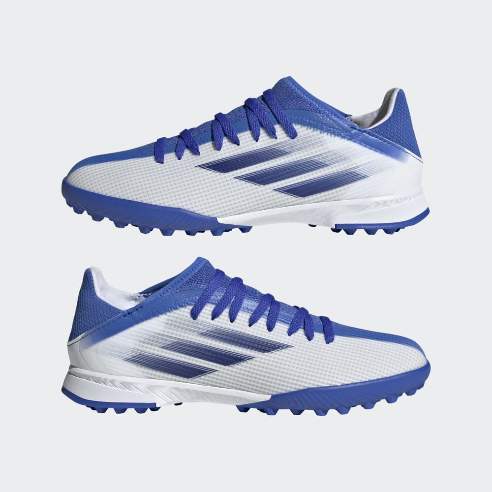 adidas Kids X Speed Flow3 TF J Turf Soccer Shoes White Blue