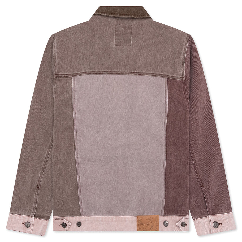 Patchwork Face Colorblocked Twill Jacket Brown Multi