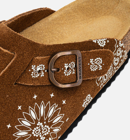 Two Tone Paisley Clog Mens Sandal Mocha White