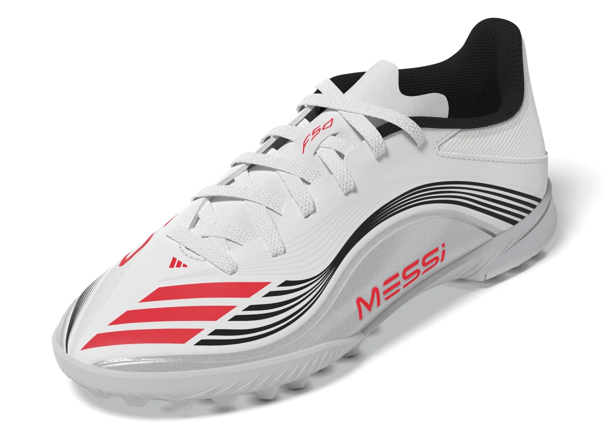 adidas F50 Messi League Turf Youth Soccer Cleats White Red Silver