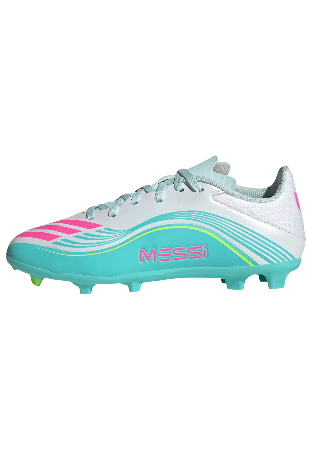 adidas F50 Messi League FG MG Firm Ground Multi Ground Youth Soccer Cleats White Pink Aqua