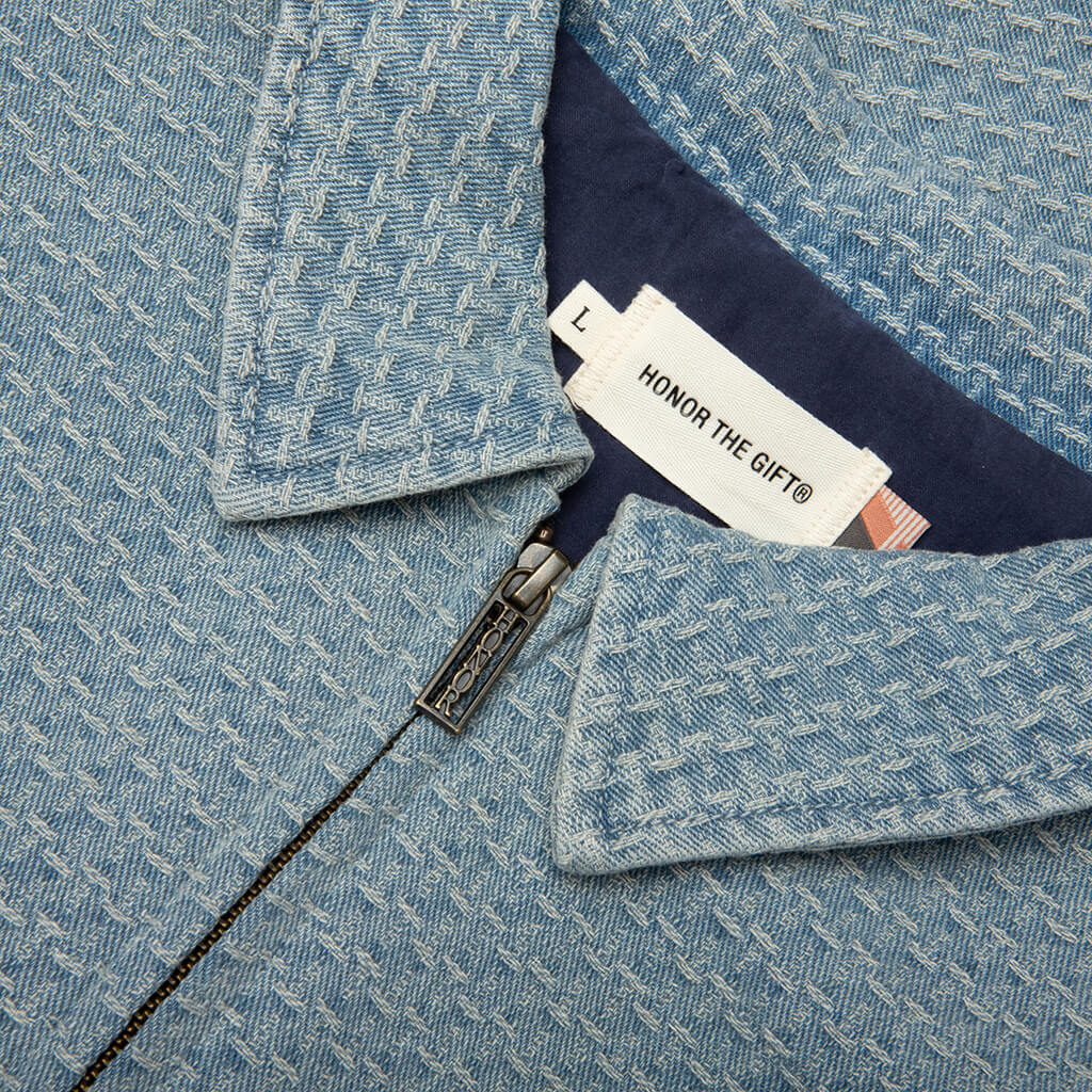 Vintage Indigo Zip Front Short Sleeve Light Indigo