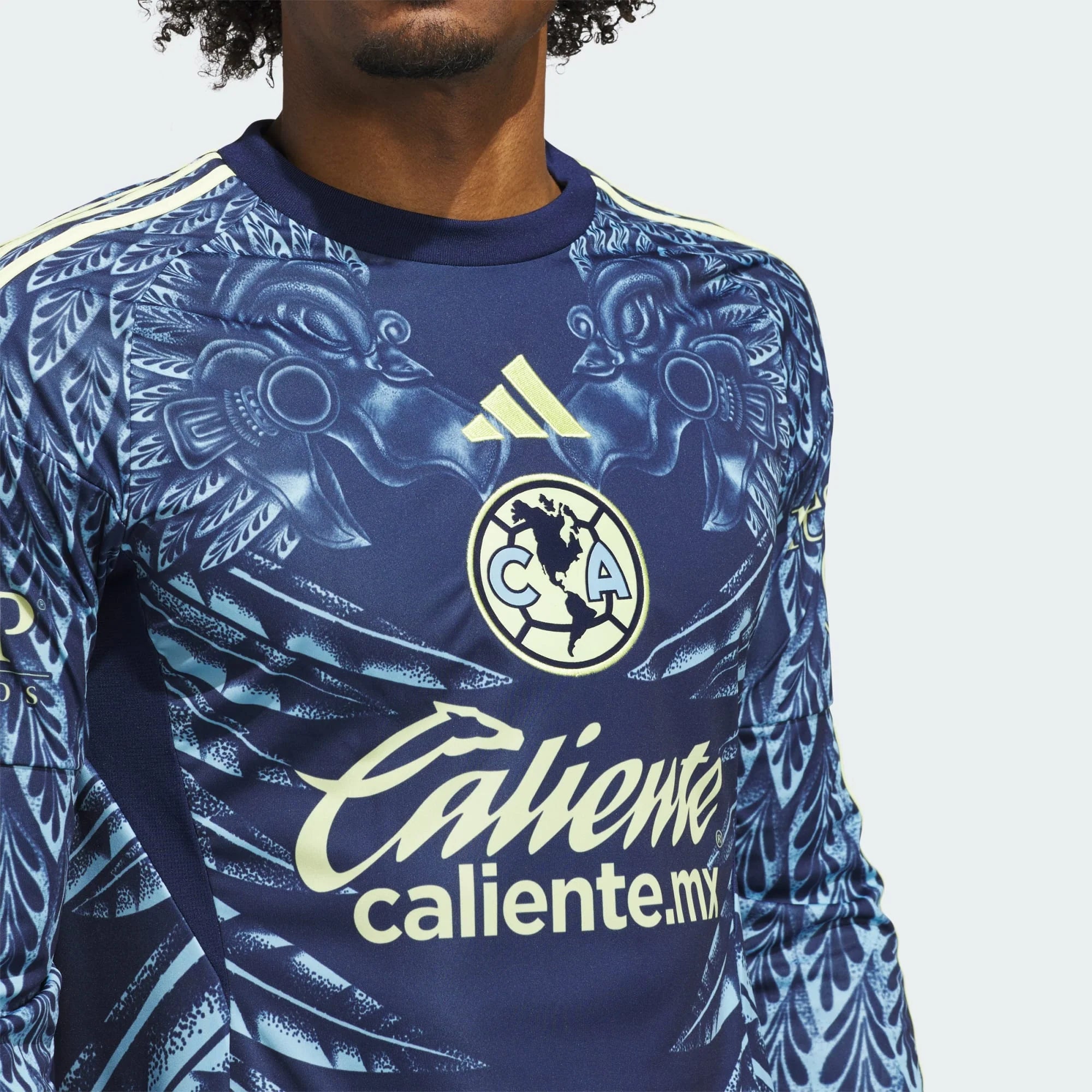 adidas Club América Long Sleeve Mens Away Soccer Jersey 25 26 Blue