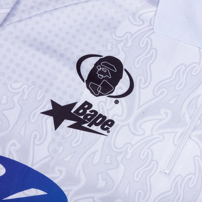 Flame Pattern Overall Print Half Zip Relax Fit Polo Shirt White