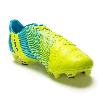 PUMA Evopower 13 LT FG Firm Ground Soccer Cleats Safety Yellow Black Atomic Blue