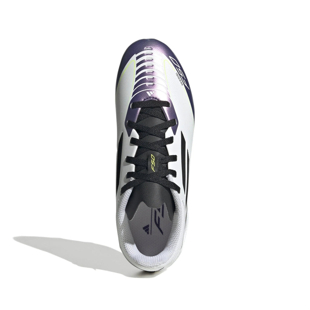 adidas Kids F50 League FG MG Messi Multi Ground Soccer Cleats White Black Purple