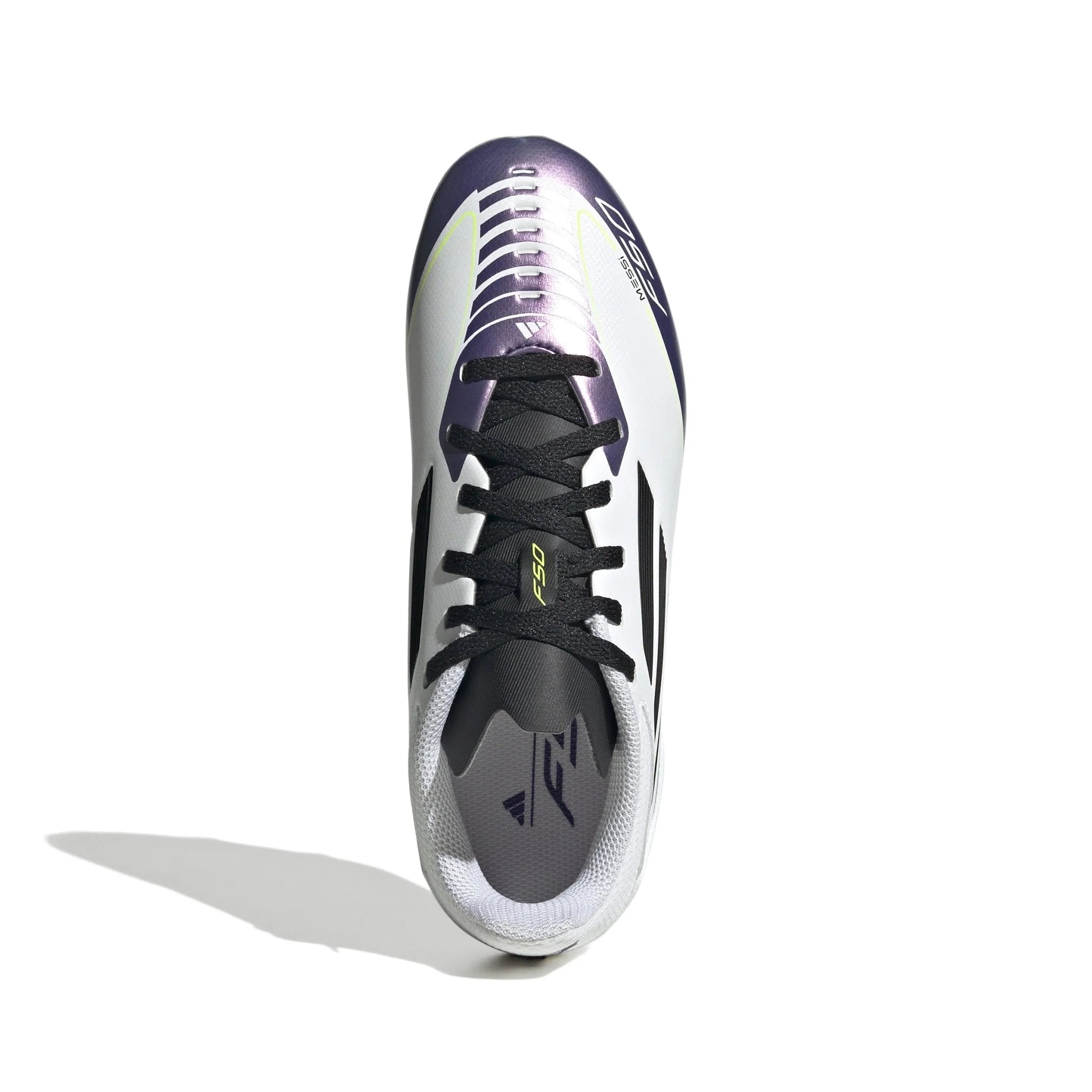 adidas Kids F50 League FG MG Messi Multi Ground Soccer Cleats White Black Purple