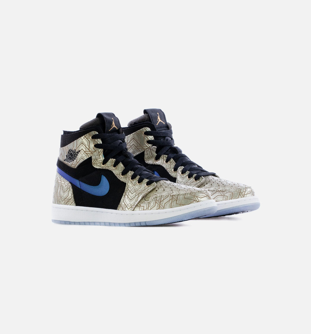 Air Jordan 1 Zoom CMFT Gold Laser Mens Lifestyle Shoes Gold Black Blue Free Shipping