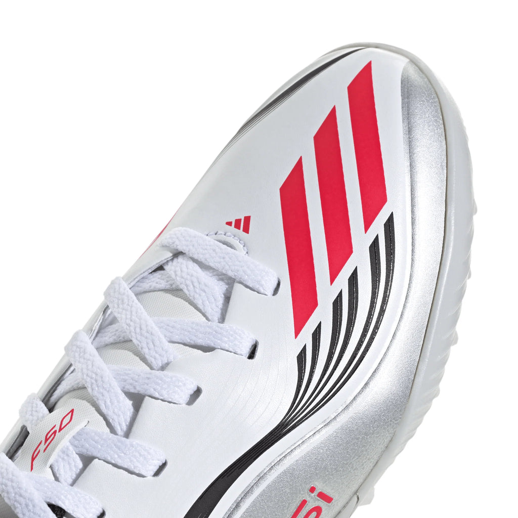 adidas F50 Messi League Turf Youth Soccer Cleats White Red Silver