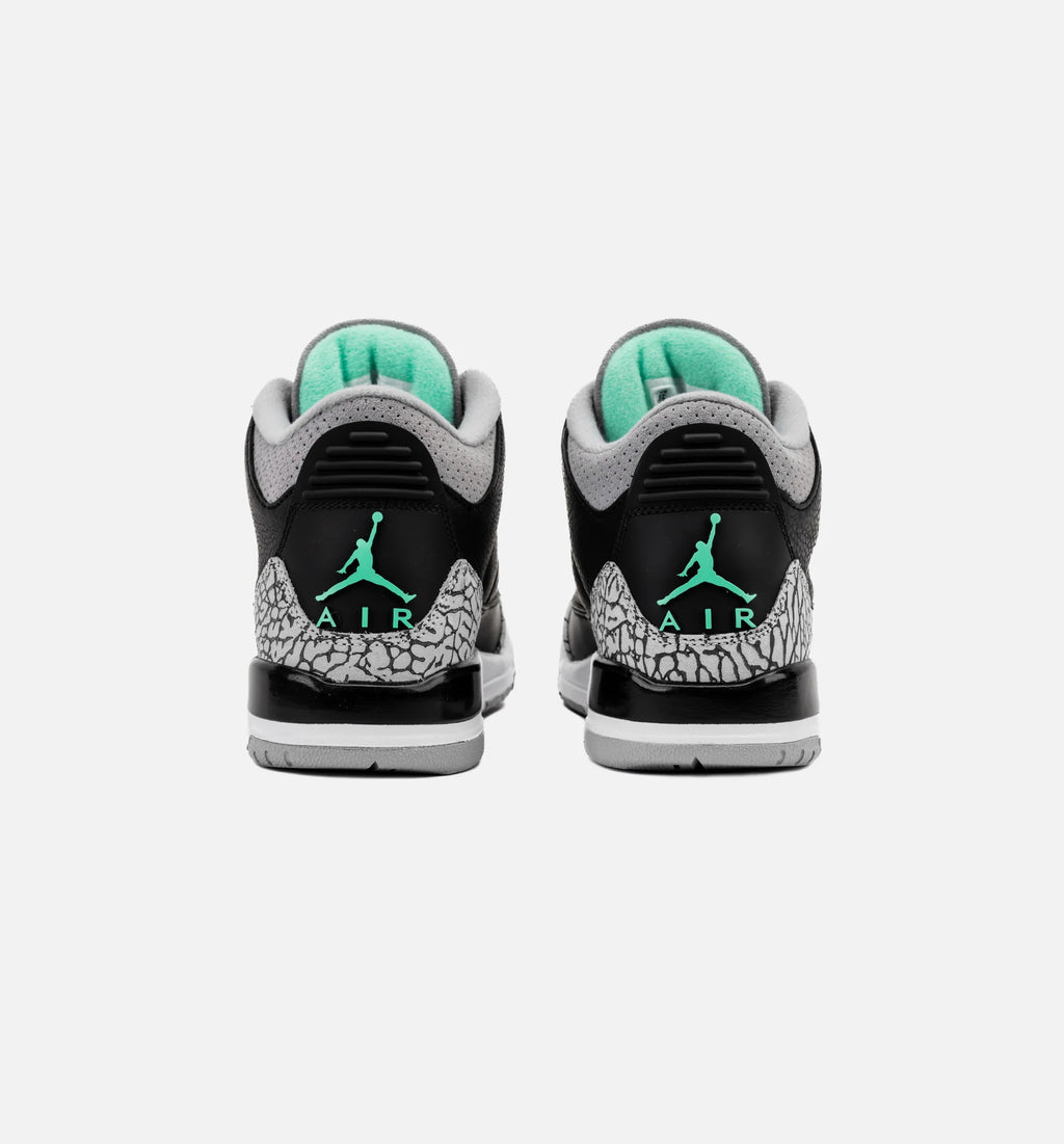 Air Jordan 3 Retro Green Glow Grade School Lifestyle Shoe Black Green Glow Wolf Grey White