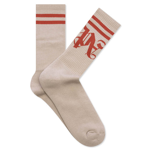 PA Monogram Striped Socks Light Beige Red