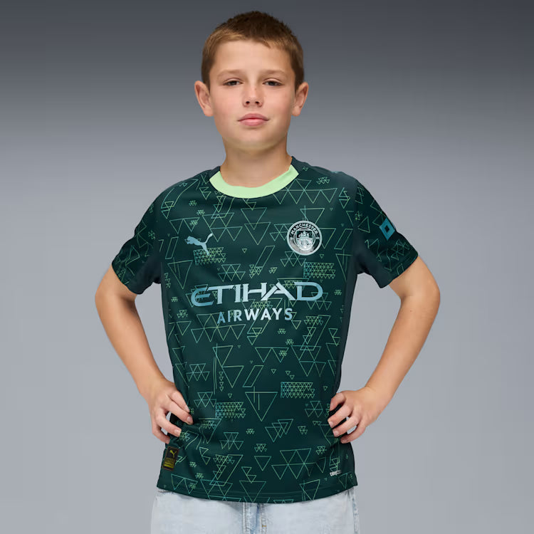 PUMA Manchester City 4th Youth Soccer Jersey 26 Green Terrain