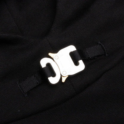 Metal Buckle Collar Hoodie Black
