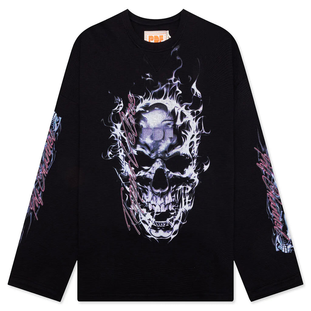 Skull L S Tee Black Silver