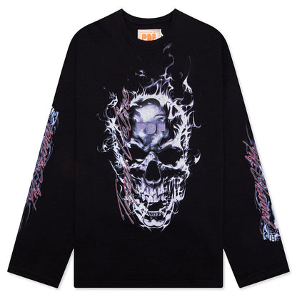 Skull L S Tee Black Silver