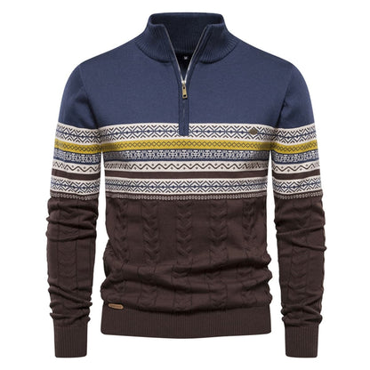 Mens Half Zip Stand Collar Polo Sweater