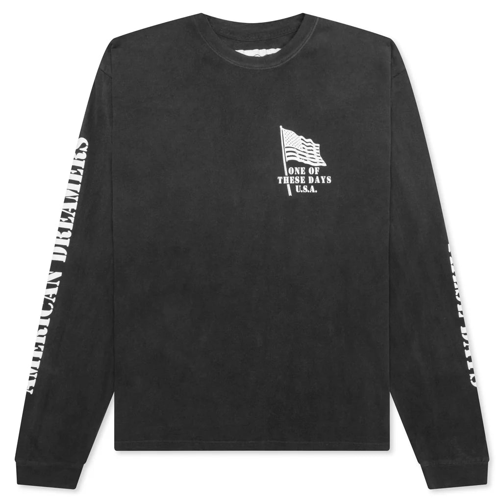 American Flag Cowboy Long Sleeve Tee Washed Black