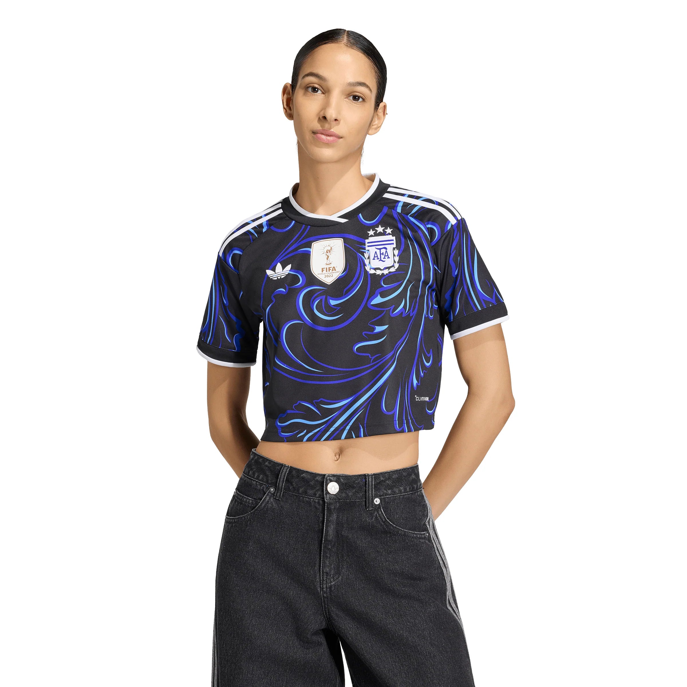 adidas Argentina Away Cropped Womens Soccer Jersey 2026 Black Blue