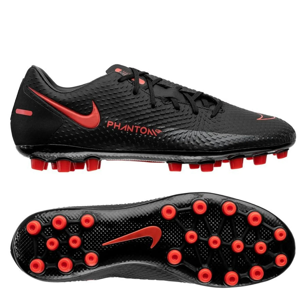 Nike Phantom GT Academy AG Artificial Grass Soccer Cleats Black Chile Red Dark Smoke Grey