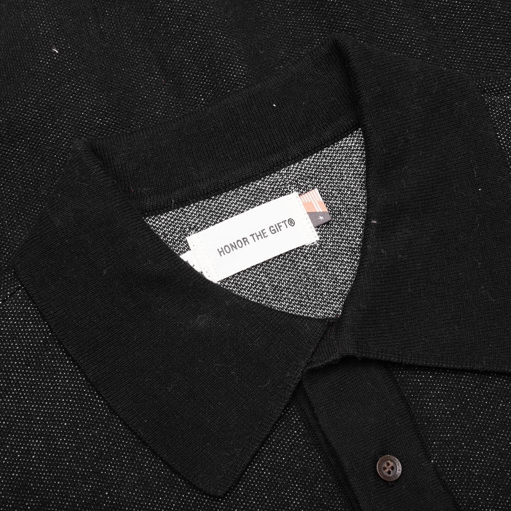 Knit H Pattern Polo Black